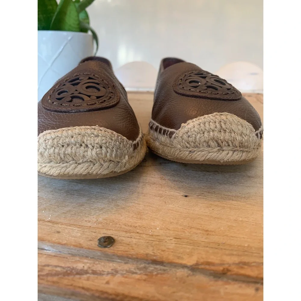 Brighton Groove Brown Pebbled Leather Espadrille Flats Medallion Womens 7‎